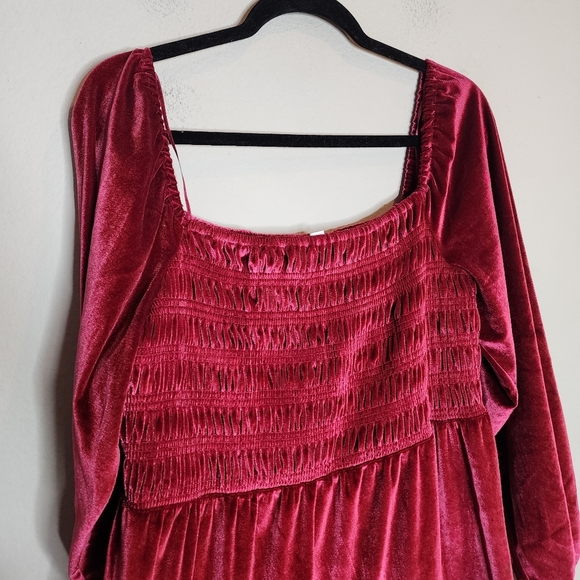 NWT Lauren Conrad Berry Wine Red Velvet Babydoll Smocked Dress Long Sleeve XLP - Picture 11 of 12